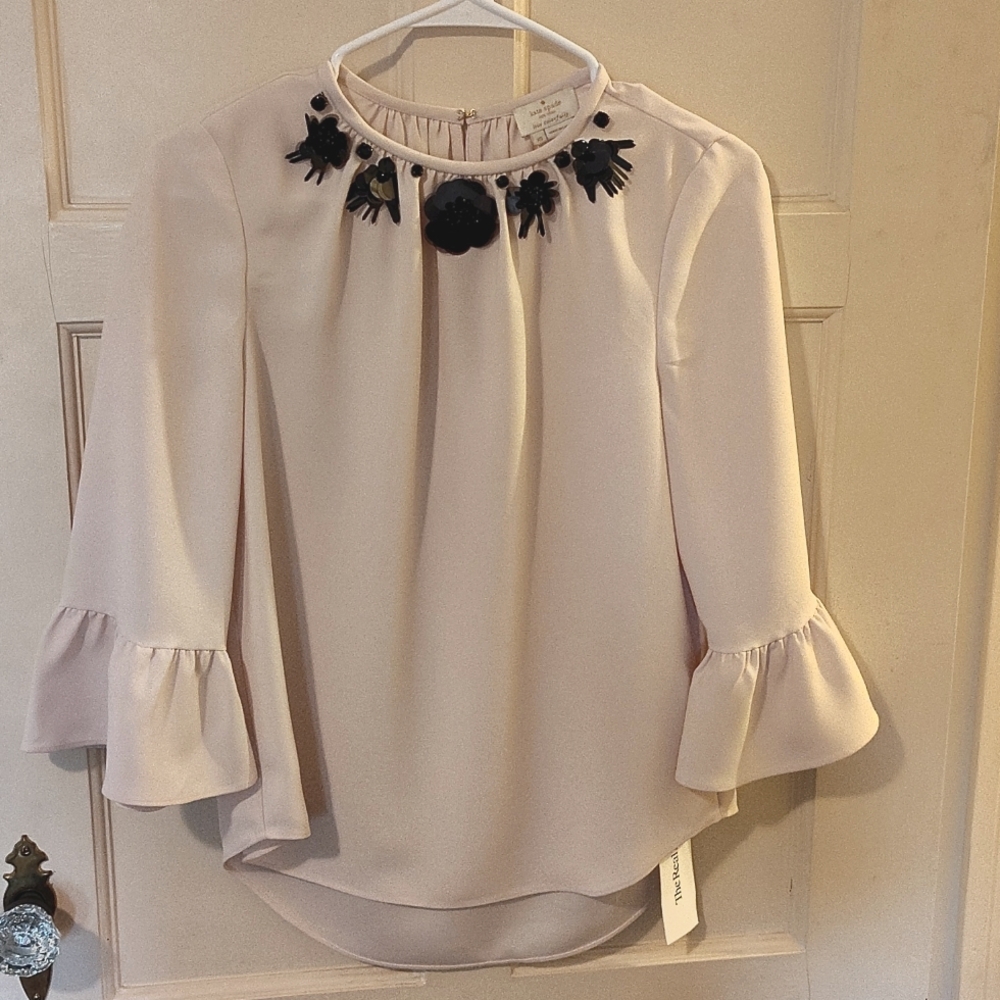 Kate Spade Light Pink Blouse with Black Floral Accents
